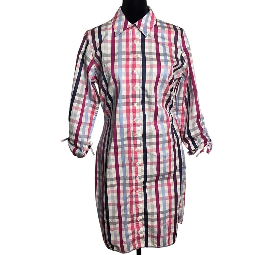 Anne Fontaine “Arielle” Plaid Cotton Shirt Dress Multicolor Button Front. Size 6